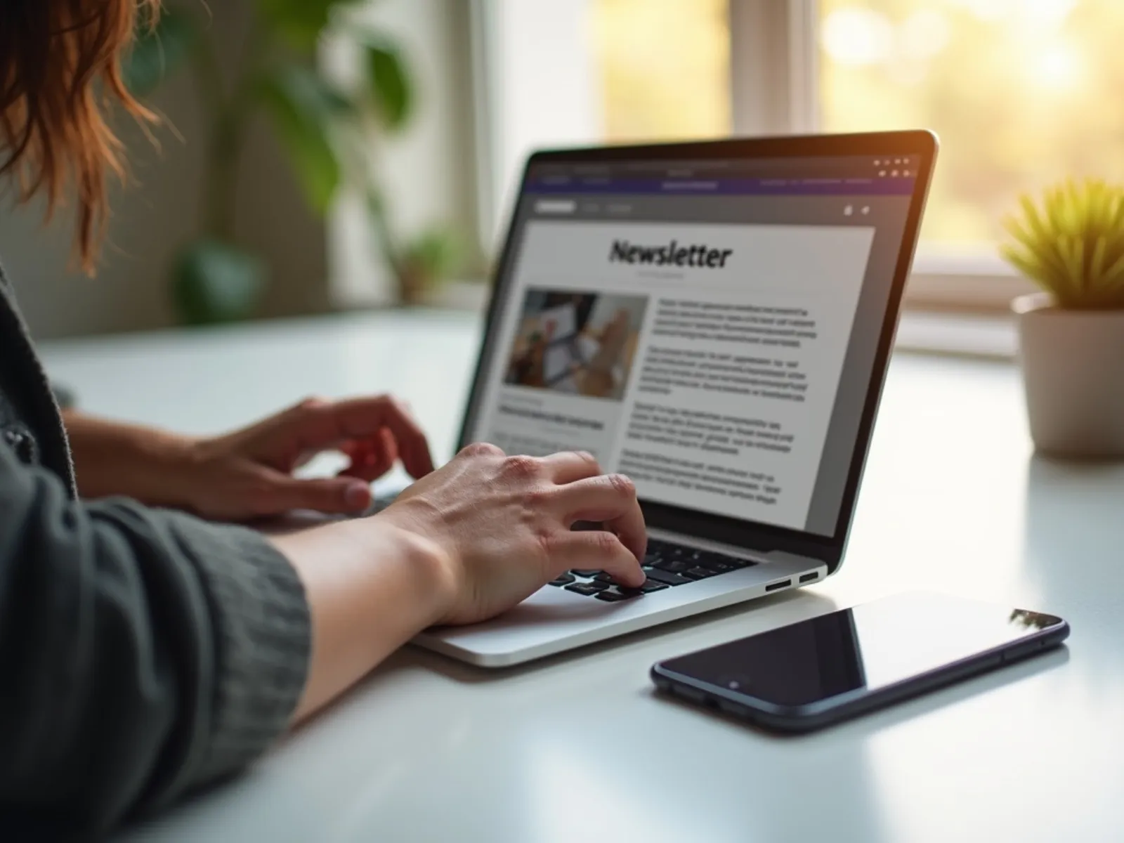 Person liest einen Marketing-Newsletter auf Laptop und Smartphone