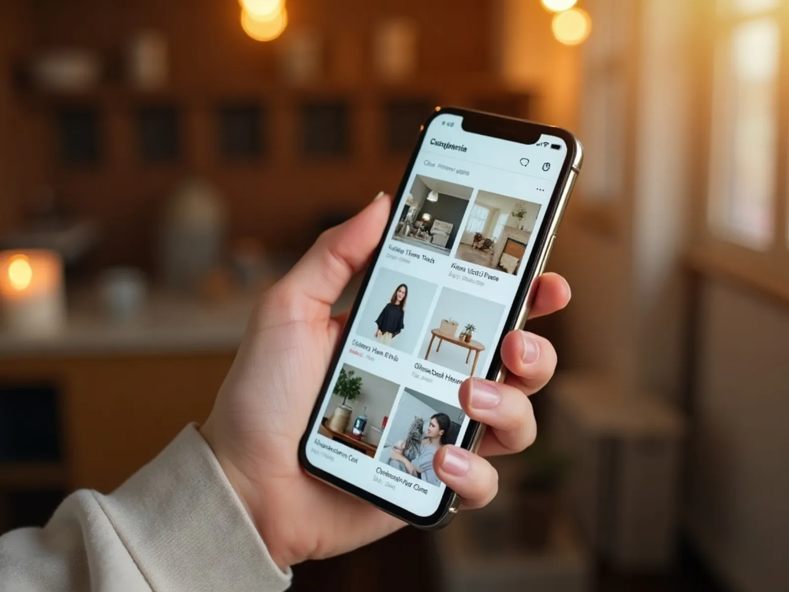 Hand hält ein Smartphone mit einer Social-Shopping-App