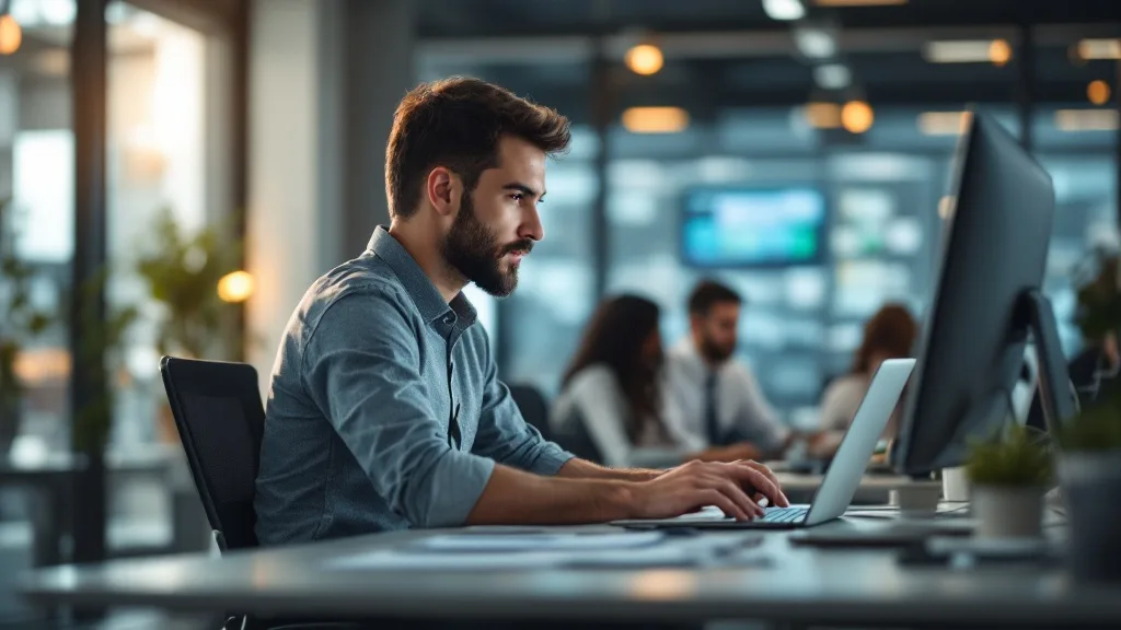Person im Gespräch mit einem KI-Assistenten am Laptop