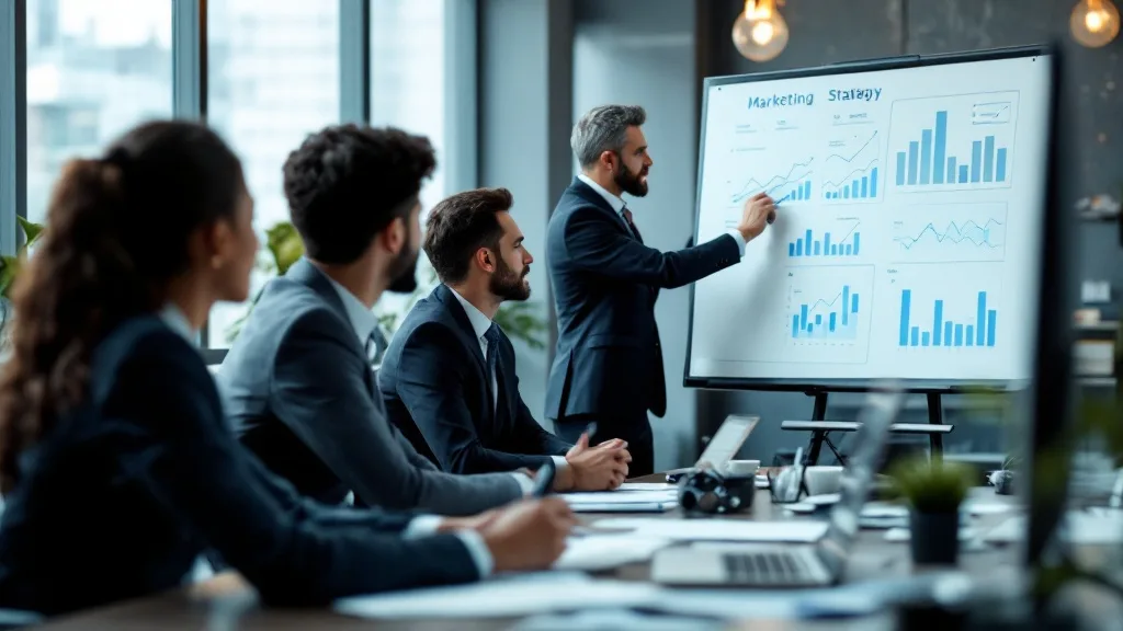 Team bespricht Marketingstrategie am Whiteboard