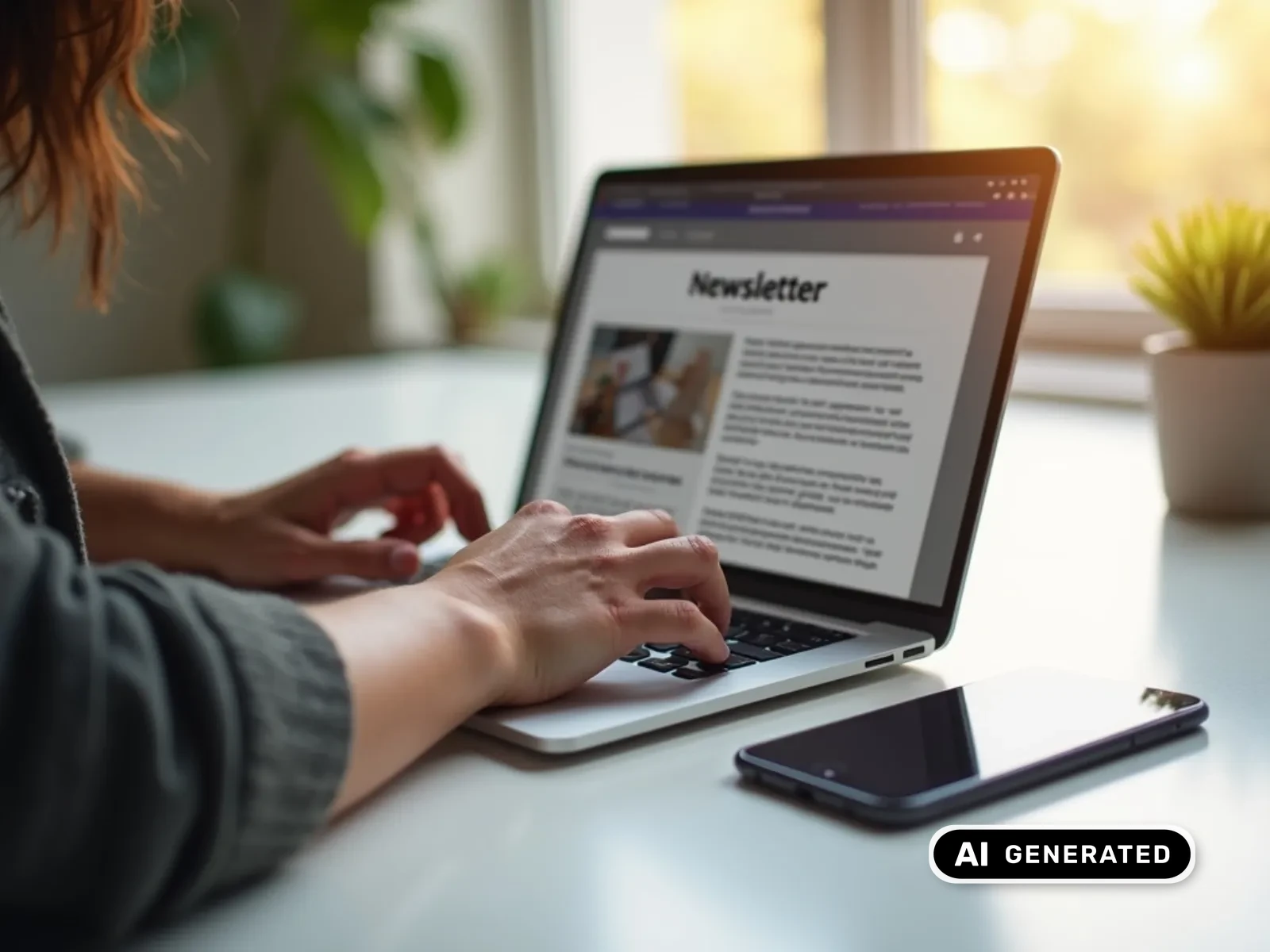 Person liest einen Marketing-Newsletter auf Laptop und Smartphone