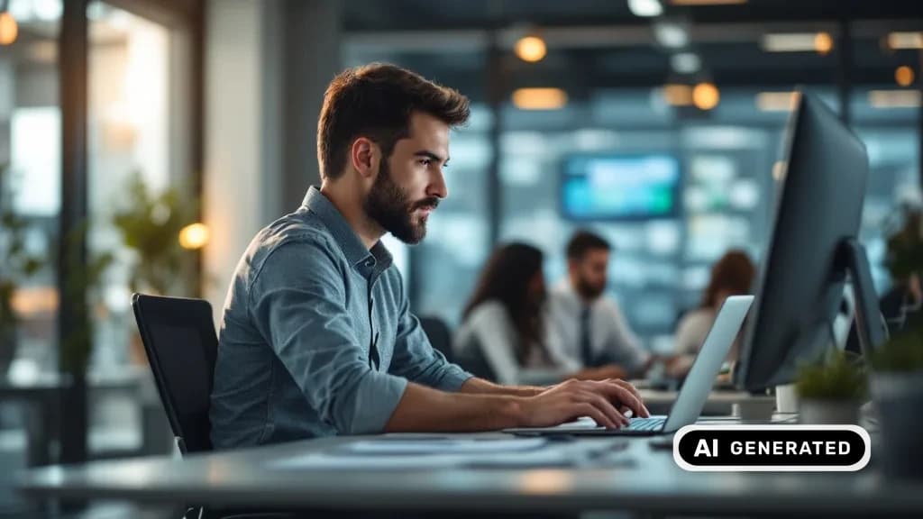 Person im Gespräch mit einem KI-Assistenten am Laptop