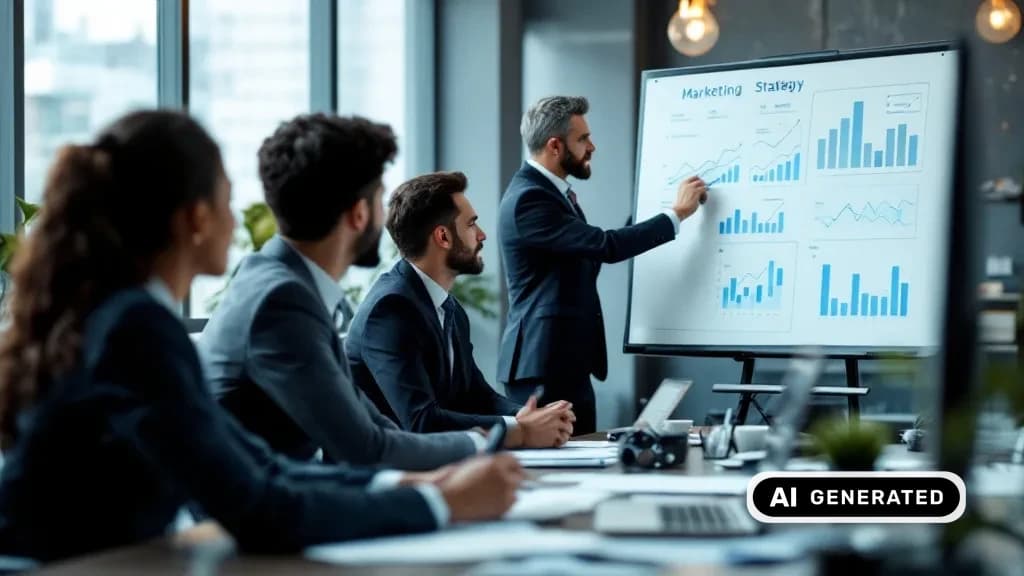 Team bespricht Marketingstrategie am Whiteboard