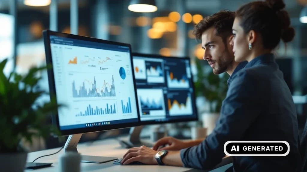 Marketer vergleicht Daten auf zwei Monitoren