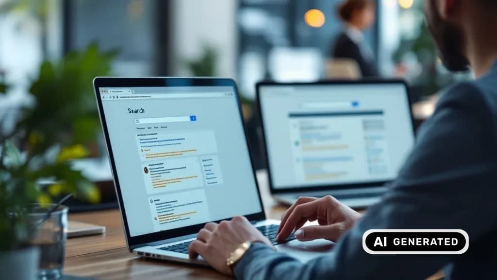 Person vergleicht zwei Browserfenster am Laptop